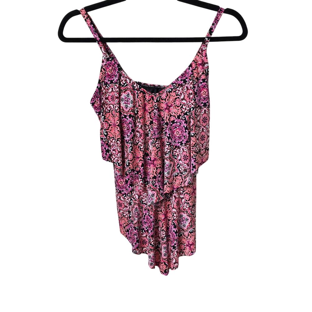 Trimshaper Ronnine Tankini Swim Top Tile-istic Swimsuit Womens Size 8 NWT